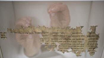 A fragment of a Dead Sea Scroll during the conservation process. Courtesy Leon Levy Dead Sea Scrolls Digital Library, IAA. Photographer: Shai Halevi