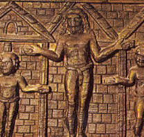 Jesus’s crucifixion displayed on the fifth-century C.E. wooden doors of the Basilica of Santa Sabina in Rome. Photo: Jim Forest