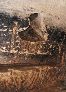 In the final chamber is the elongated niche that held the chapel’s reliquary. The black of lamp soot attests to many years of worship here. Boaz Zissu, Bar-Ilan University