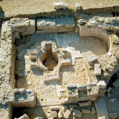 Aerial photo of a cross-shaped marble baptistry at the fourth-century church in Laodicea, Turkey. Photo: Dr. Celal Şimşek/Laodikeia excavation.