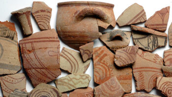 Philistine Pottery. These pottery pieces from Ashkelon bear early Philistine decorations. Photo: © The Leon Levy Expedition to Ashkelon