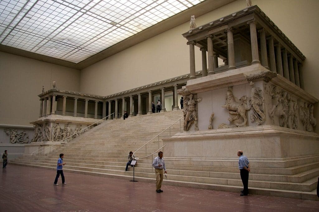 The Great Altar of Pergamon, shown located in the Pergamon Museum in Berlin, Germany. <em>Honza78, CC BY-SA 4.0, via Wikimedia Commons.</em>