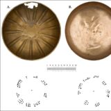 two sides of the same shiny bronze bowl at top, then drawings of the cuneiform from the bowls at bottom, just drawn like a pen on paper (not with the bowl around, the writing is separated out for clarity). Credit: Annarita Stefania Bonfanti et al., “Memory of the Kings of Bia/Urartu: Inscribed Royal Bowls from Western Asia,” Antiquity (2026).