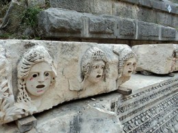 Myra’s Roman past is represented by the well-preserved Greco-Roman theater, located at the base of the cliff beside the necropolis. Constructed in the second century B.C., the theater was damaged during the massive earthquake of 141 A.D. and restored by the wealthy official Opramoas.